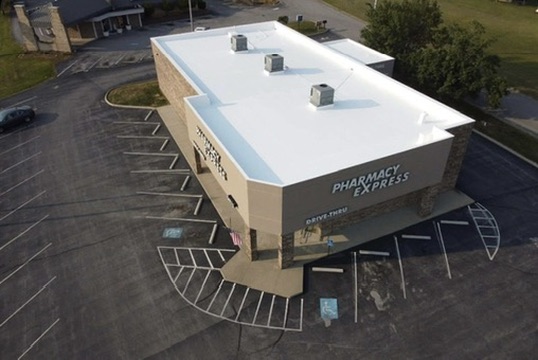 Aerial view of finished retail roof